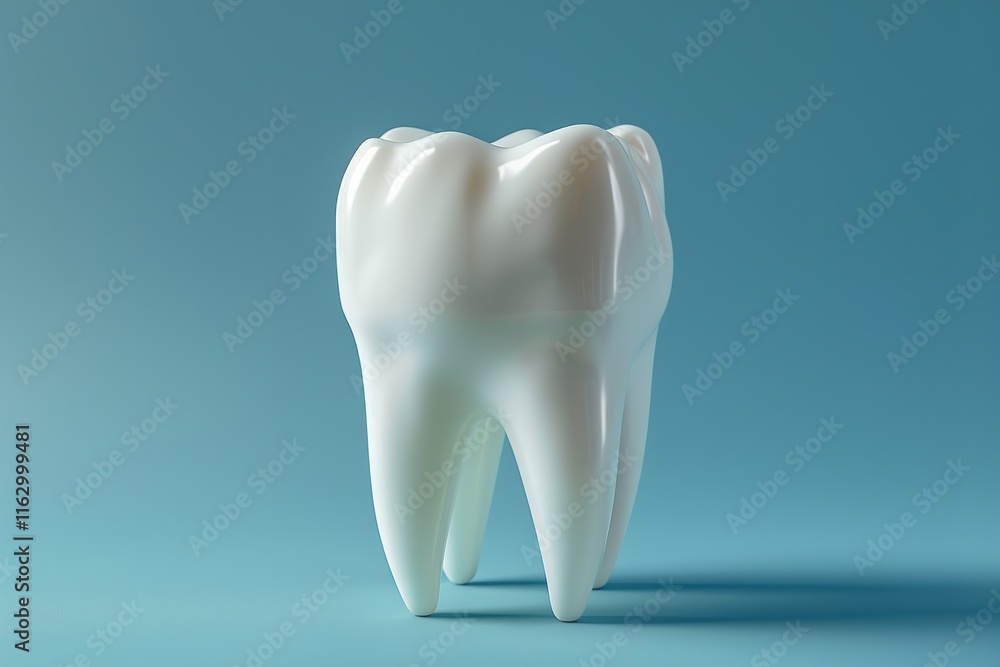 An isolated close-up of a realistic tooth on a blue background. Dental care, medical services, and personal hygiene design template, Generative AI. An isolated close-up of a realistic tooth on a blue background. Dental care, medical services, and personal hygiene design template, Generative AI.