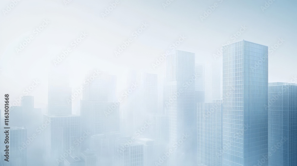 Misty city skyline with towering skyscrapers. Misty city skyline with towering skyscrapers.