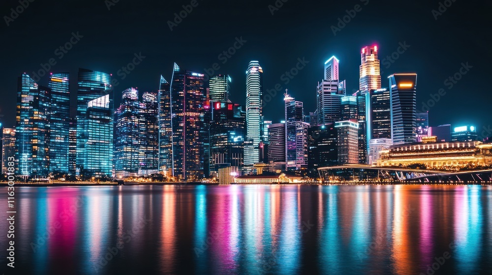 Neon Skyline Reflection Dazzling Nightscape Neon Skyline Reflection Dazzling Nightscape