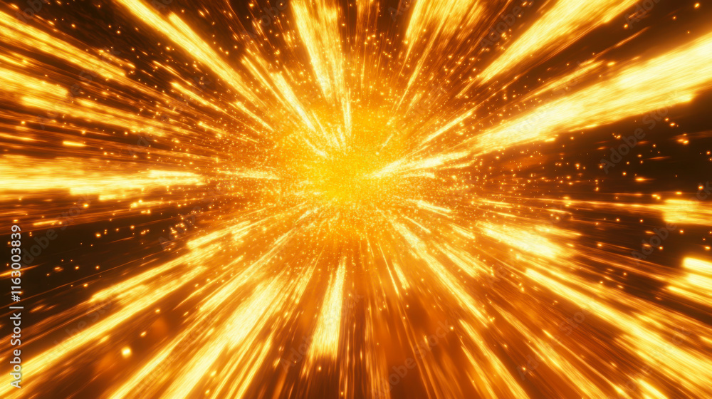 Fototapeta premium Bright explosion radiating vibrant sparks in a dark background