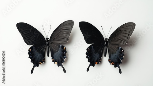 Elegant Black Butterflies on Minimalist White Background Perfect for Greeting Card or Artistic Design photo