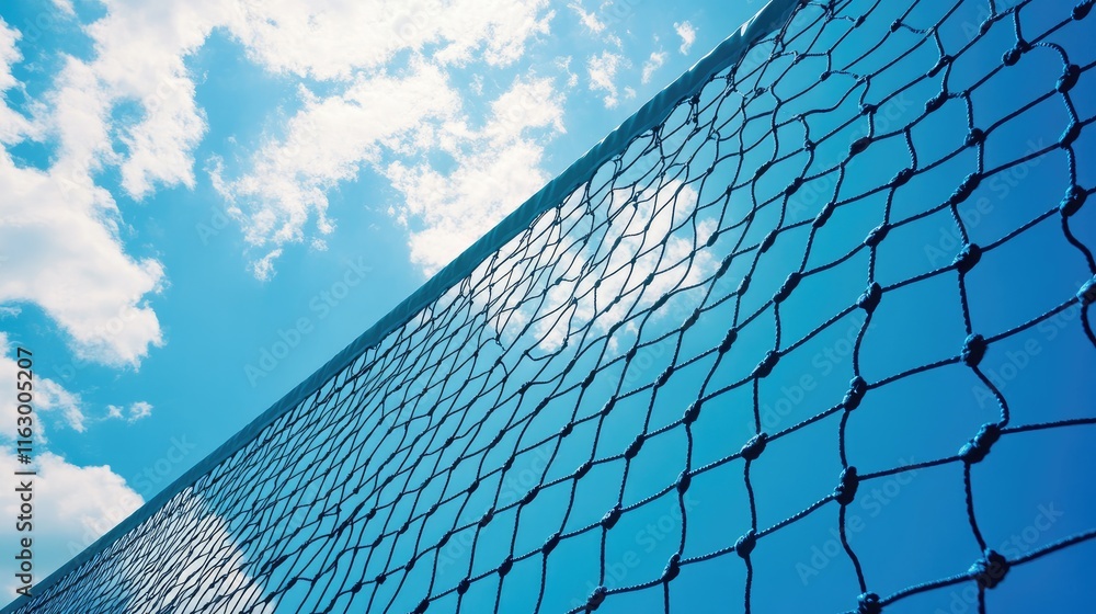 Volleyball Net Under Bright Blue Sky with Fluffy Clouds Capturing the Essence of Summer Sports and Outdoor Activities Volleyball Net Under Bright Blue Sky with Fluffy Clouds Capturing the Essence of Summer Sports and Outdoor Activities