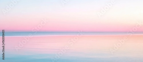 Fototapeta Naklejka Na Ścianę i Meble -  Serene Caribbean beach at sunrise with pastel colors and calm water ideal for minimalist designs and text overlay in tranquil coastal setting