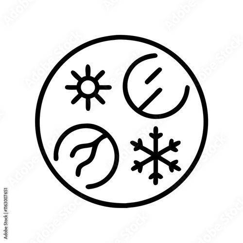 Icons for spring, summer, fall, and winter in a circular design