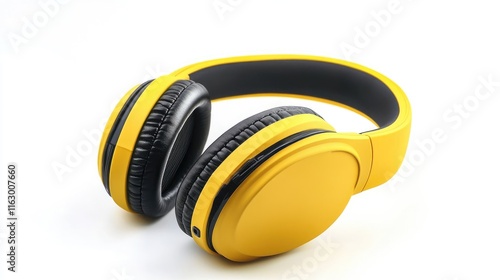 Stylish Yellow Headphones on White Background Perfect for Music and Sound Enthusiasts photo