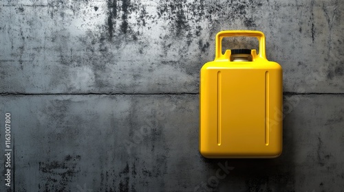 Yellow Jerrycan for Oil on Metallic Background with Textured Surface photo