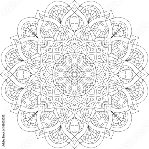 Intricate Rounded Mandala Coloring Page - Relaxing and Detailed Design for Mindful Creativity