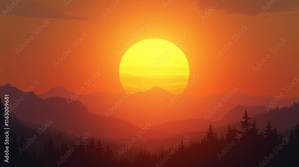 Obraz premium rising sun casting golden rays over a tranquil landscape