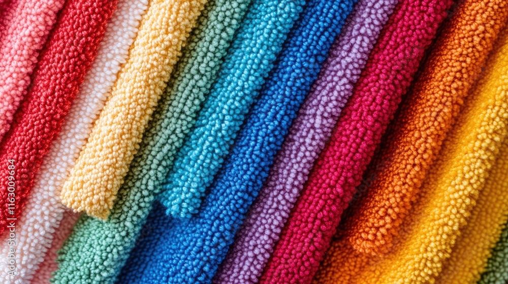 Obraz premium Colorful Soft Microfiber Cleaning Cloths Stacked in an Array for Household Use and Cleaning Purposes