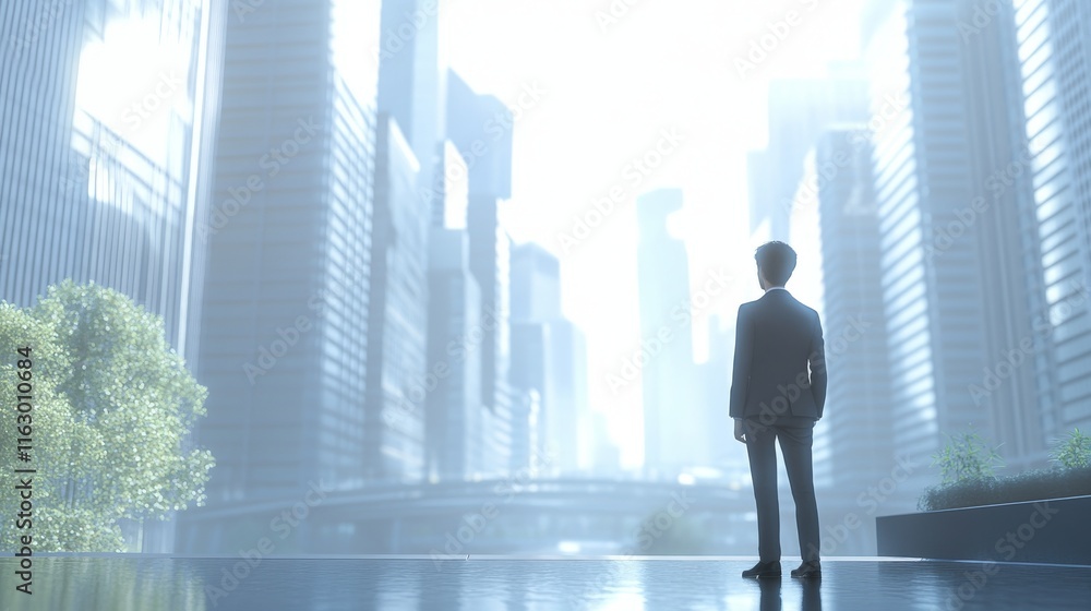 Fototapeta premium Professional man in a modern cityscape.