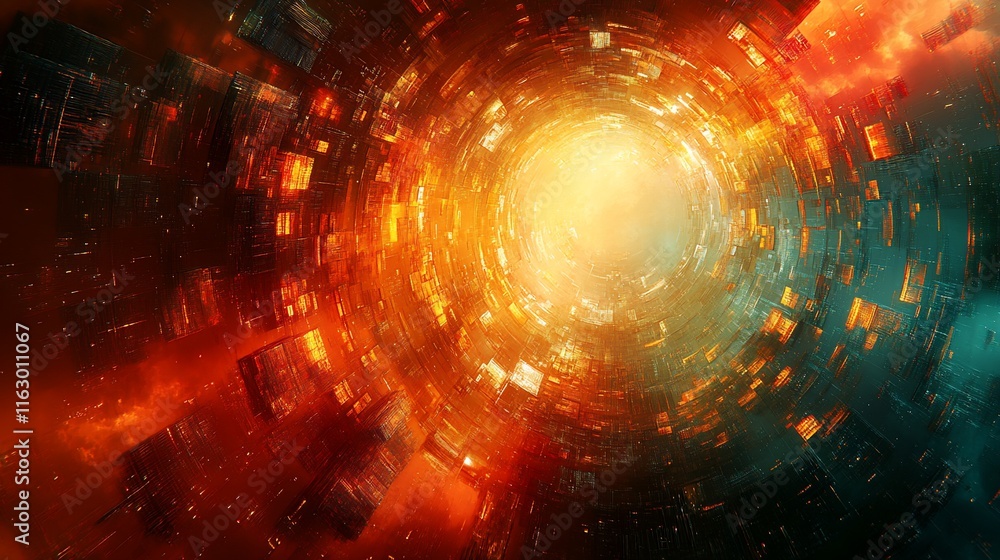 Fototapeta premium Futuristic Cityscape Swirling Into Bright Light