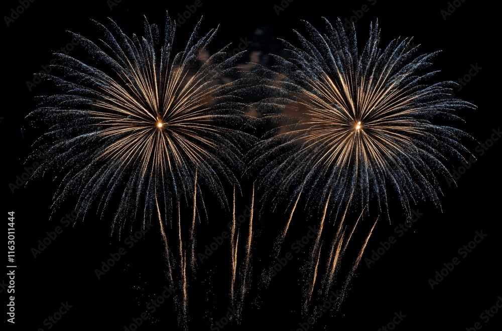 Stunning Double Fireworks Display at Night Stunning Double Fireworks Display at Night