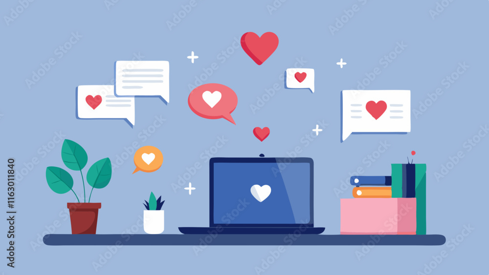 The image shows social networks, virtual emotions, and natural elements.