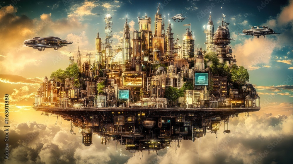 Naklejka premium Aetherium: The Floating Metropolis