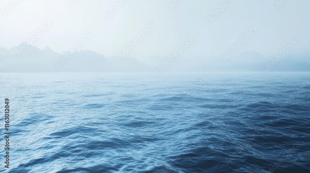 Serene foggy ocean landscape with soft waves. Serene foggy ocean landscape with soft waves.