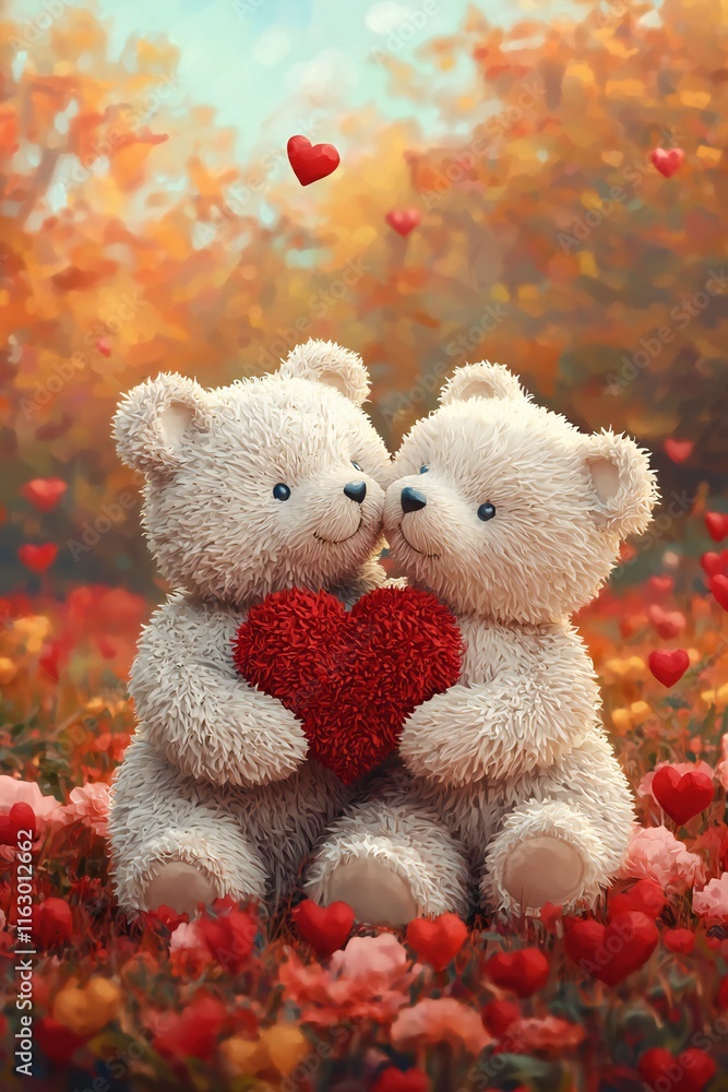 Valentine's Day Romantic Teddy Bears Couple Autumn Love Heart Flowers Valentine's Day Romantic Teddy Bears Couple Autumn Love Heart Flowers