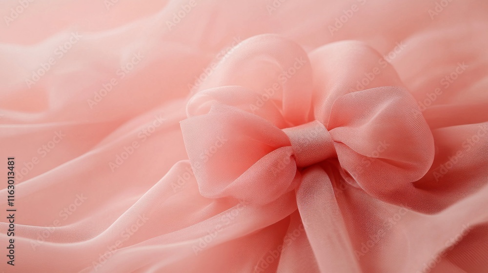 Fototapeta premium A Pink Bow on Soft Fabric Drapery