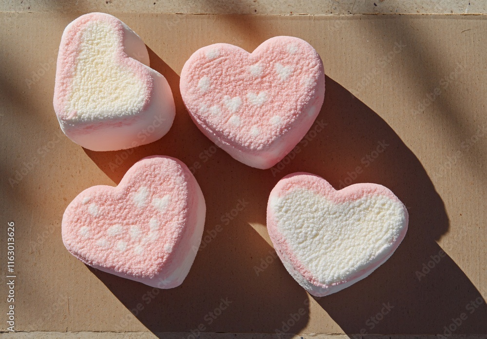 Obraz premium Sweet Pink Heart Marshmallows on Brown Background