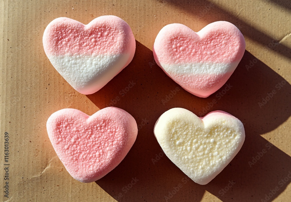 Obraz premium Sweetheart Marshmallow Candies: Pink and White Heart-Shaped Treats