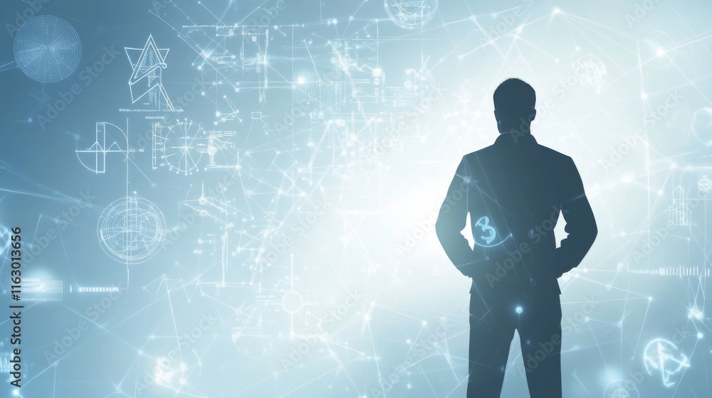 Silhouette of a person against digital backdrop. Silhouette of a person against digital backdrop.