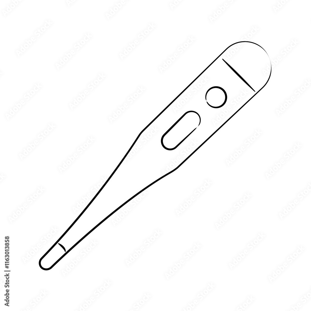 Hand drawn Electronic Thermometer with screen. Pencil drawing of temperature measuring Device from hospital isolated on white background. Sketch of doctor equipment. Line vector illustration Hand drawn Electronic Thermometer with screen. Pencil drawing of temperature measuring Device from hospital isolated on white background. Sketch of doctor equipment. Line vector illustration