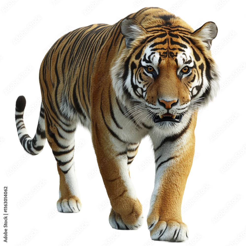 Fototapeta premium Tiger is walking on transparent background.