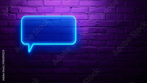 Glowing Neon Speech Bubble on Purple Brick Wall