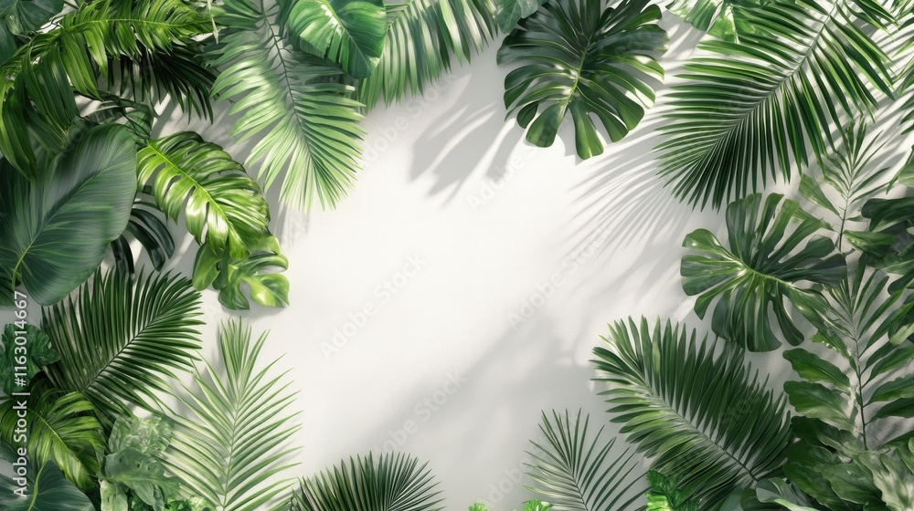 Lush green leaves framing a blank space, ideal for nature-themed designs or backgrounds. Lush green leaves framing a blank space, ideal for nature-themed designs or backgrounds.