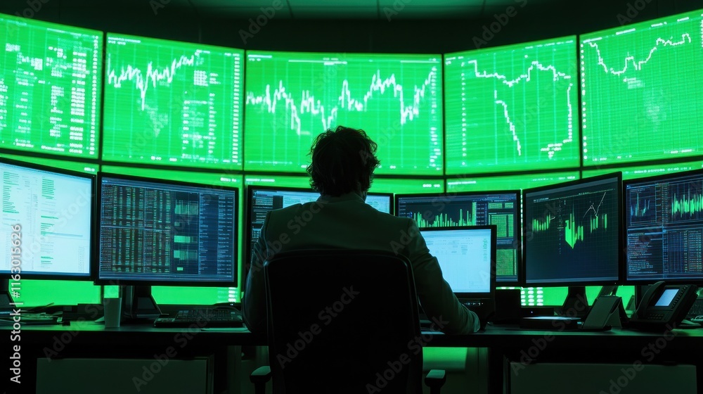 Stock Market Analyst Working Late Stock Market Analyst Working Late