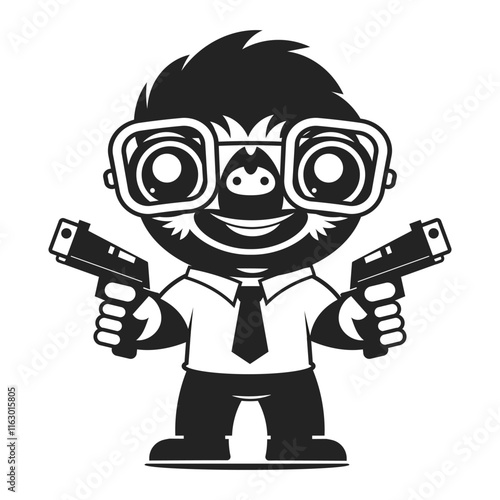 Sloth face with serious expression in classic design
