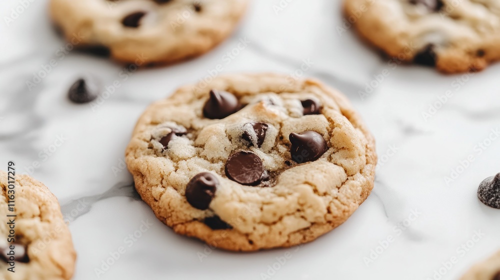 Delicious chocolate chip cookies on a marble surface. Delicious chocolate chip cookies on a marble surface.
