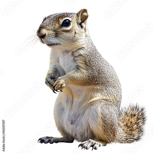Fototapeta Small squirrel is sitting on transparent background.