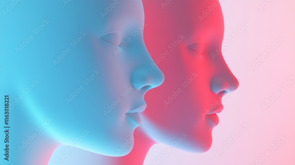 Stylized human faces in contrasting colors. Stylized human faces in contrasting colors.