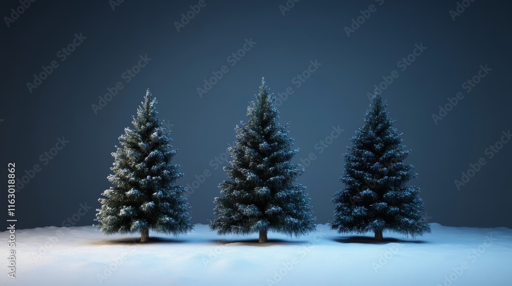 Naklejka premium Three snow-covered evergreen trees in winter.