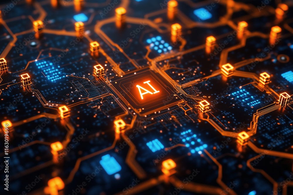 Circuit Board CPU Microchip Starting AI Visualization of Neural Networking. Digital connectors CPU Circuit Board CPU Microchip Starting AI Visualization of Neural Networking. Digital connectors CPU