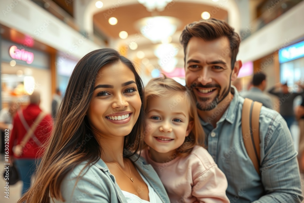 Bright smiles illuminate the joyful family as they navigate the bustling mall, creating lasting memories during their shared shopping adventure Bright smiles illuminate the joyful family as they navigate the bustling mall, creating lasting memories during their shared shopping adventure
