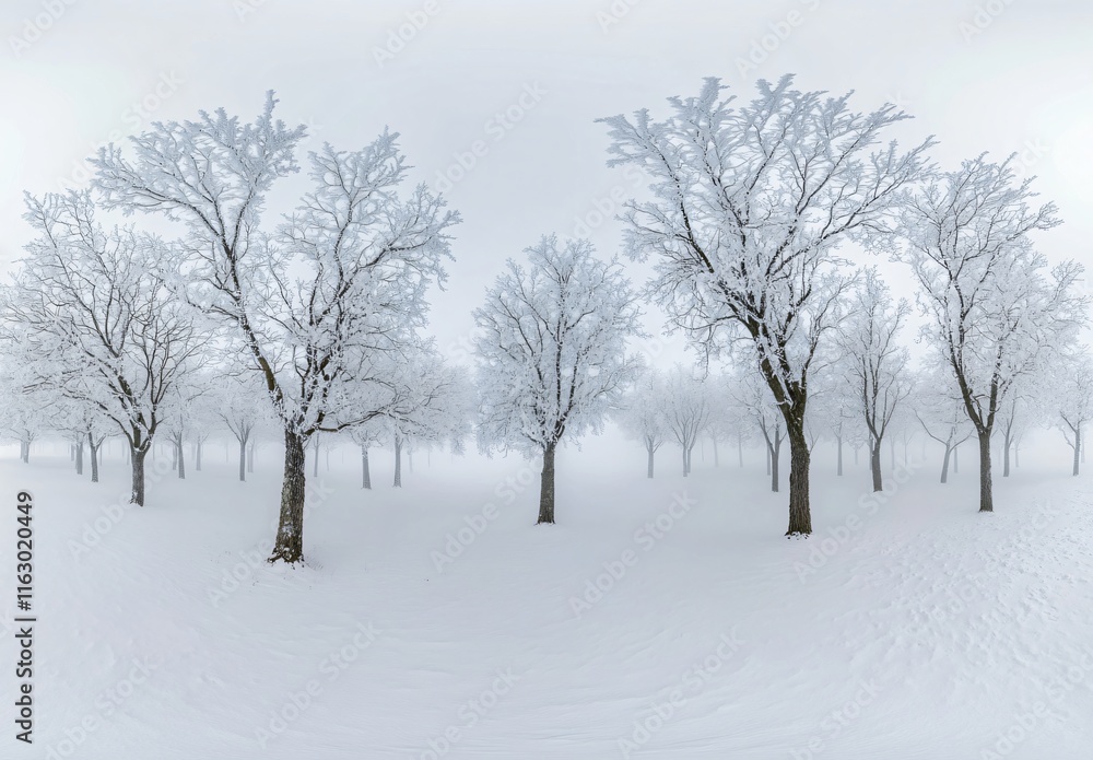 Winter Wonderland: Frost-Covered Trees in Snowy Landscape Winter Wonderland: Frost-Covered Trees in Snowy Landscape