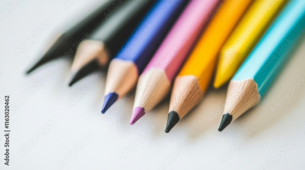 Fototapeta premium Vibrant colored pencils arranged in a row.