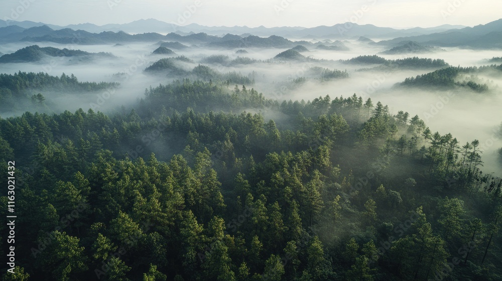 Misty Mountain Forest: An Aerial View of Serene Nature Misty Mountain Forest: An Aerial View of Serene Nature