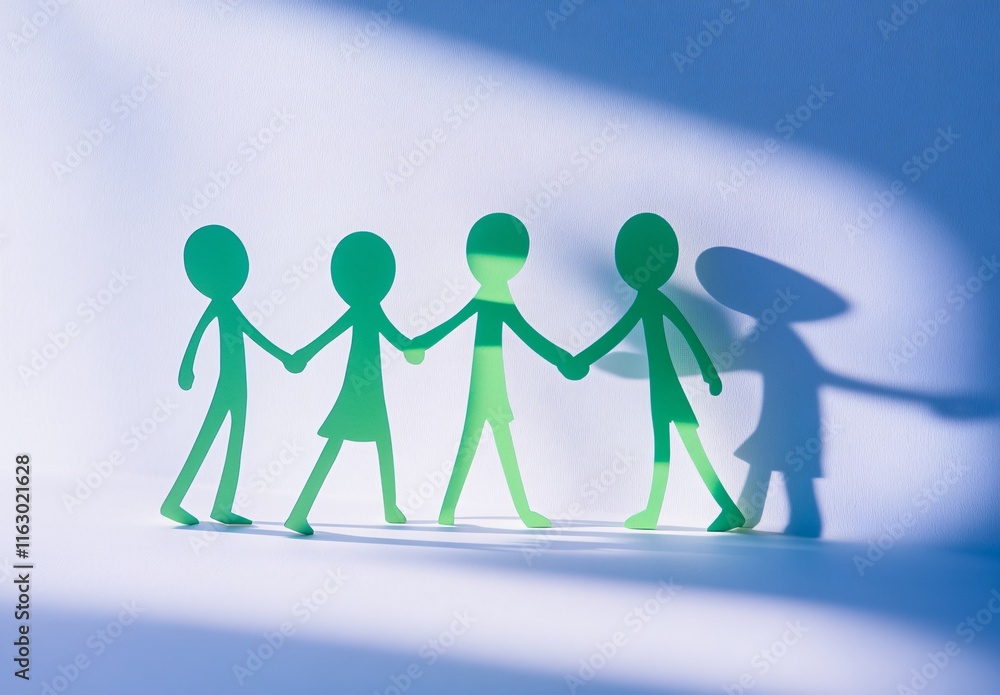Green Paper People Holding Hands: Unity, Teamwork, Friendship Concept Green Paper People Holding Hands: Unity, Teamwork, Friendship Concept