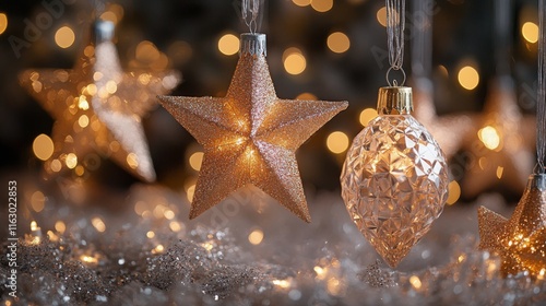 Shimmering holiday decorations with sparkling ornaments and lights creating a festive atmosphere