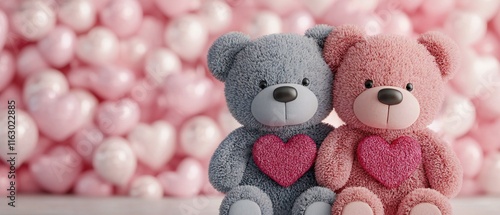 Valentine's Day Romantic Teddy Bears with Hearts Valentine s Day Love Couple Plush Toys Pink Gray Soft Cute Sweet photo