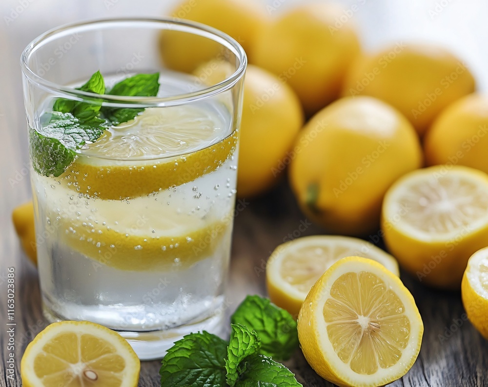 Refreshing Lemon Water Drink with Mint: Summer Beverage Photography Refreshing Lemon Water Drink with Mint: Summer Beverage Photography