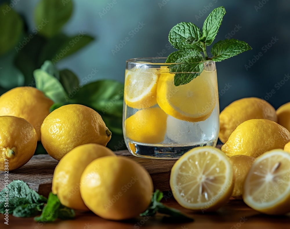Refreshing Lemon Mint Iced Drink with Lemons Refreshing Lemon Mint Iced Drink with Lemons