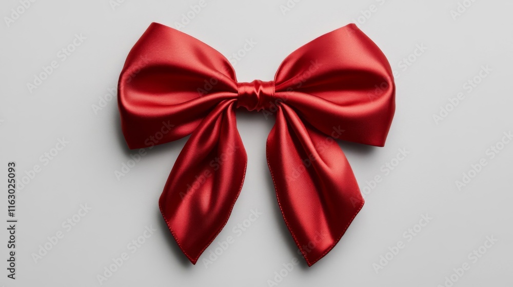 A single red satin ribbon bow on white A single red satin ribbon bow on white