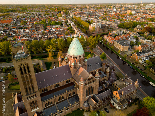 Aerial view of the Cathedral of St Bavo, Haarlem, The Netherlands photo