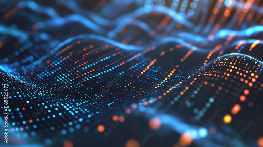 Abstract digital landscape with glowing particles representing data flow and connectivity. Abstract digital landscape with glowing particles representing data flow and connectivity.
