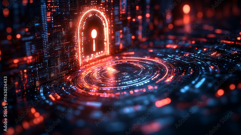 Obraz premium Cybersecurity Digital Gateway: Abstract Futuristic Network Security Concept