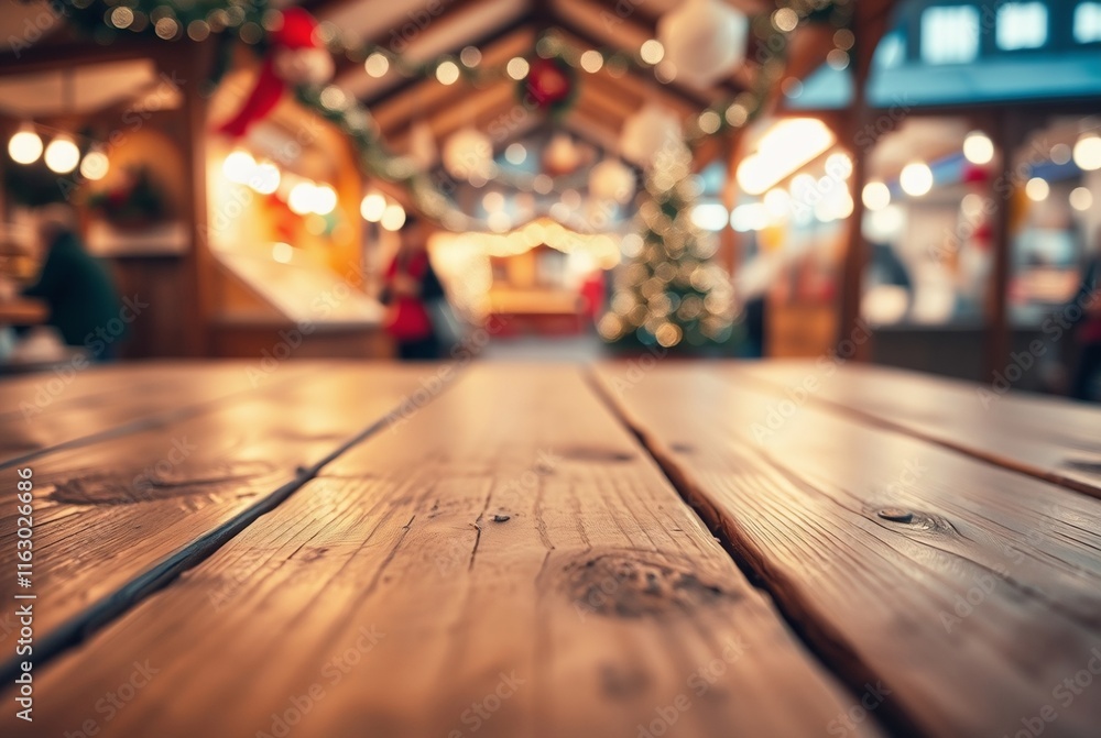 Cozy Holiday Market Table View with Warm Lights and Decorations Cozy Holiday Market Table View with Warm Lights and Decorations