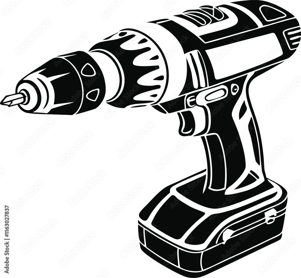 custom made wallpaper toronto digitalA black and white illustration of a cordless power drill.